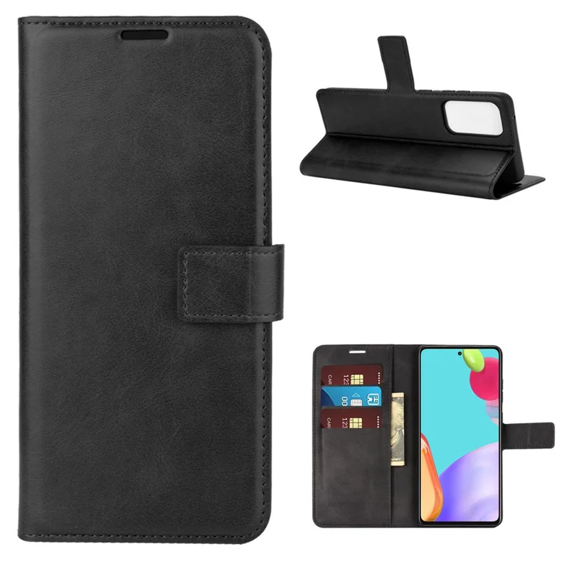 For Samsung Galaxy A52 4G/5G / A52s 5G Leather Mobile Phone Cover Case with Wallet Stand Design - Black