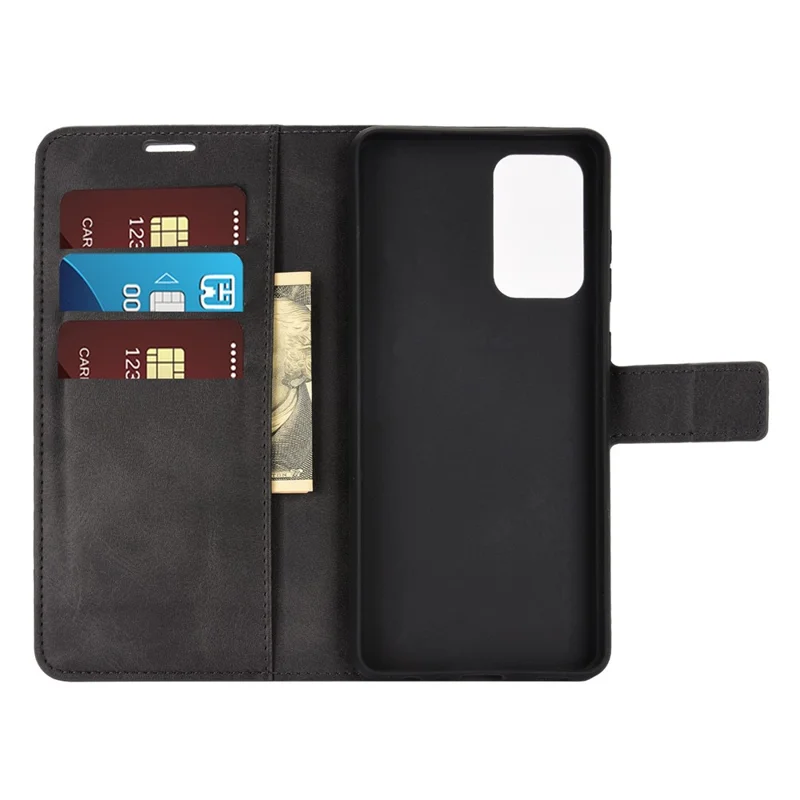 For Samsung Galaxy A52 4G/5G / A52s 5G Leather Mobile Phone Cover Case with Wallet Stand Design - Black
