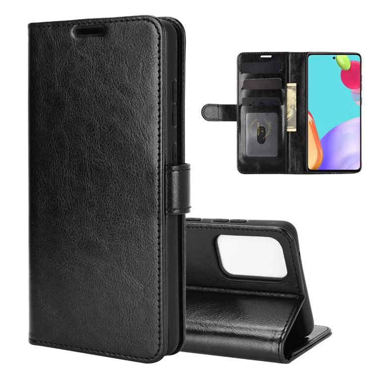 Diseño de Stand de Billetera Case de Textura de Caballo Loco Para Samsung Galaxy A52 4G/5G / Cáscara de Cuero A52s 5G - Negro