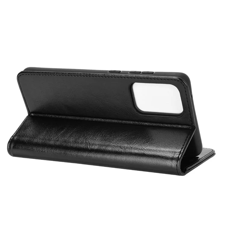 Diseño de Stand de Billetera Case de Textura de Caballo Loco Para Samsung Galaxy A52 4G/5G / Cáscara de Cuero A52s 5G - Negro