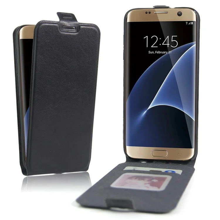 Vertical Flip Leather Card Holder Case for Samsung Galaxy S7 edge G935 Crazy Horse Skin - Black