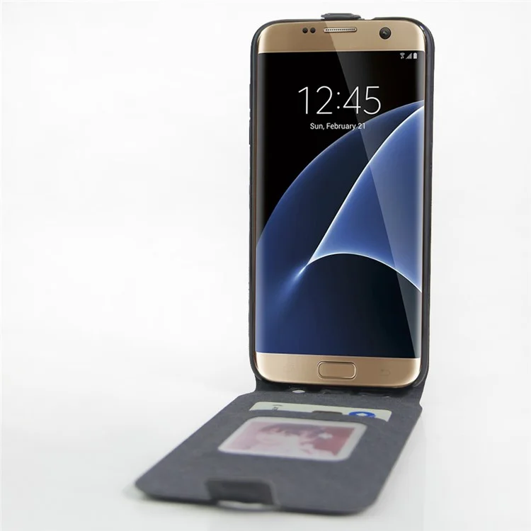 Vertical Flip Leather Card Holder Case for Samsung Galaxy S7 edge G935 Crazy Horse Skin - Black