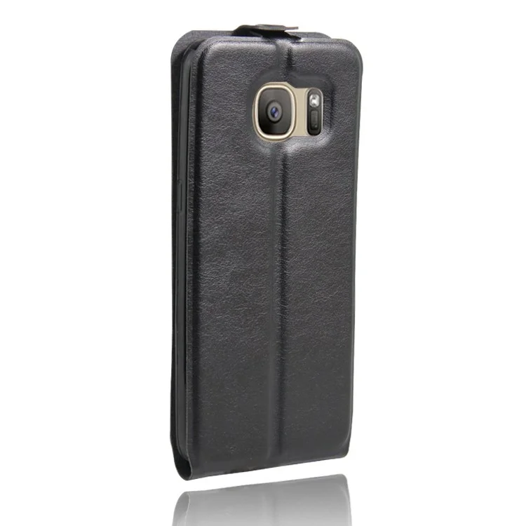 Vertical Flip Leather Card Holder Case for Samsung Galaxy S7 edge G935 Crazy Horse Skin - Black
