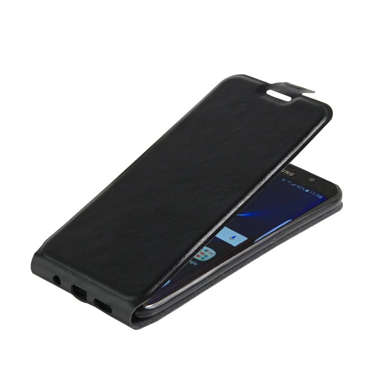 Vertical Flip Leather Card Holder Case for Samsung Galaxy S7 edge G935 Crazy Horse Skin - Black