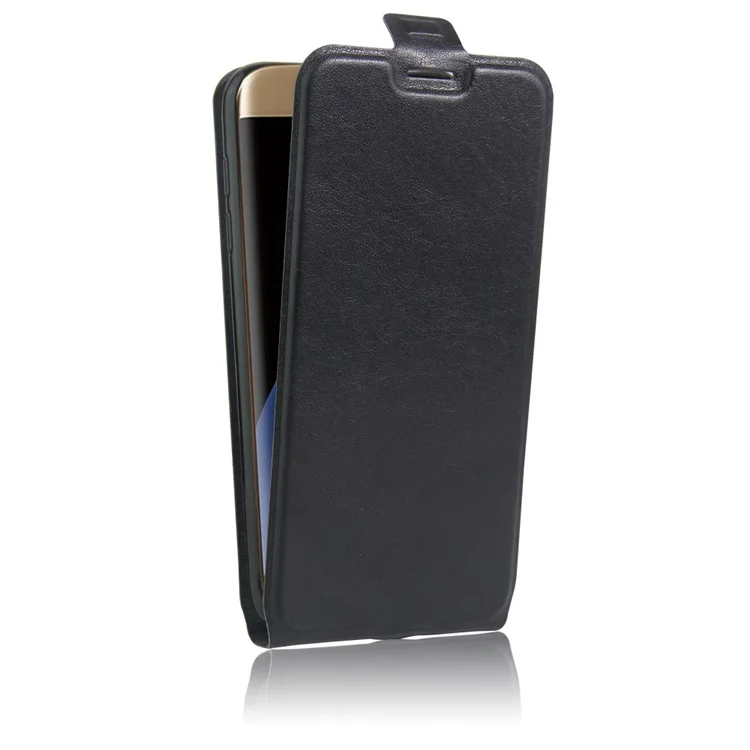 Vertical Flip Leather Card Holder Case for Samsung Galaxy S7 edge G935 Crazy Horse Skin - Black