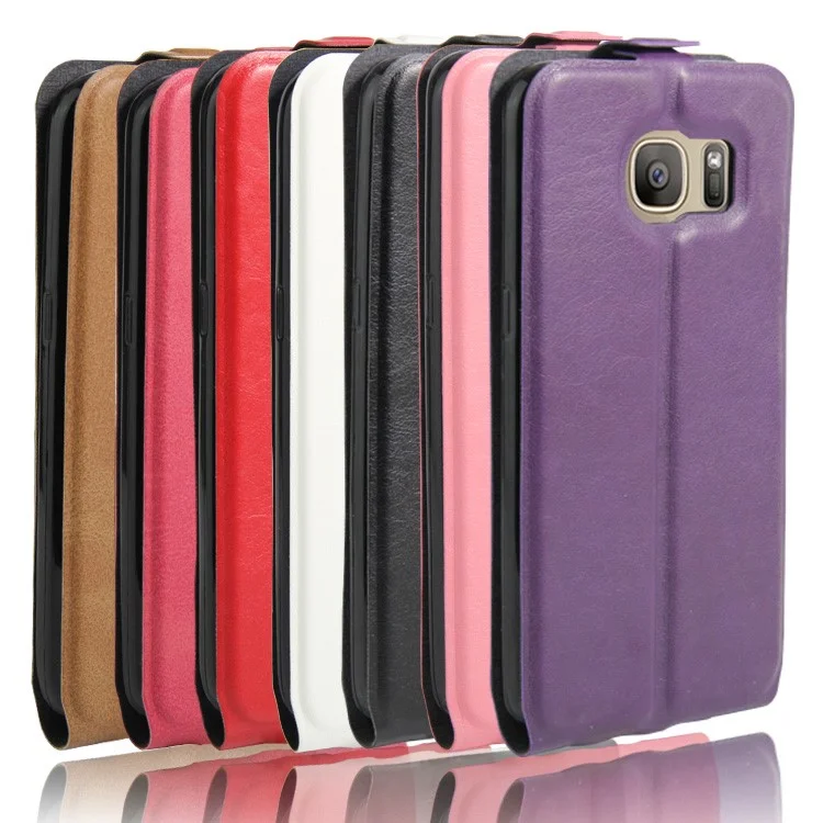 Vertical Flip Leather Card Holder Case for Samsung Galaxy S7 edge G935 Crazy Horse Skin - Black