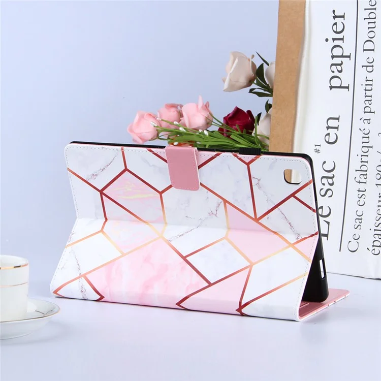 Étui à tablette à motif de découpe de marbre avec porte-cartes pour Samsung Galaxy Tab A7 10.4 (2020) / (2022) T500 / T505 - Rose / Blanc