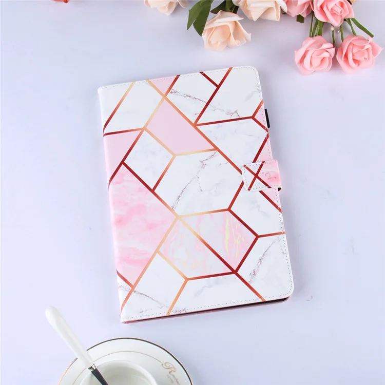 Étui à tablette à motif de découpe de marbre avec porte-cartes pour Samsung Galaxy Tab A7 10.4 (2020) / (2022) T500 / T505 - Rose / Blanc