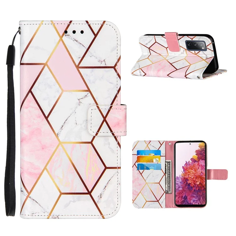 Soporte de Billetera de Protección Completa TPU + PU Cubierta de Cuero Con Patrón de Mármol de Empalme Para Samsung Galaxy S20 fe 4g/fe 5G/S20 Lite/S20 fe 2022 - Rosado