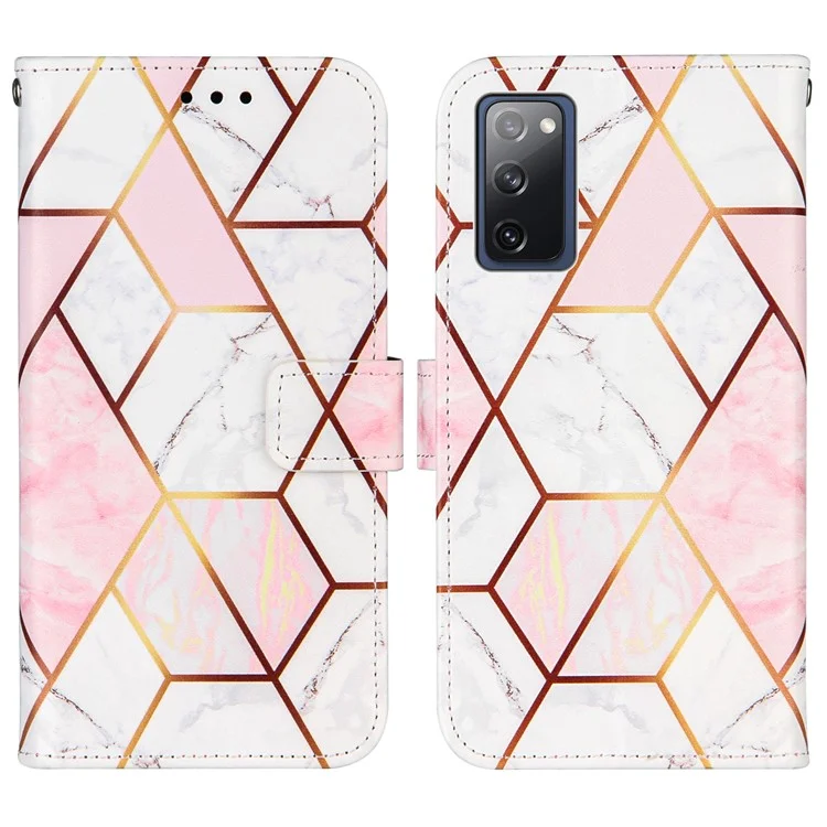 Portefeuille de Protection Complète Stand TPU + PU Couvercle en Cuir Avec Motif en Marbre D'épissage Pour Samsung Galaxy S20 fe 4g / fe 5g / S20 Lite / S20 fe 2022 - Rose