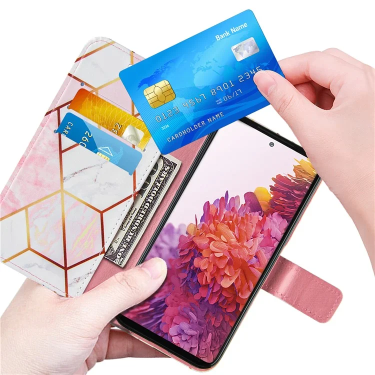 Full Protection Wallet Stand TPU + PU Leather Cover with Splicing Marble Pattern for Samsung Galaxy S20 FE 4G/FE 5G/S20 Lite/S20 FE 2022 - Pink