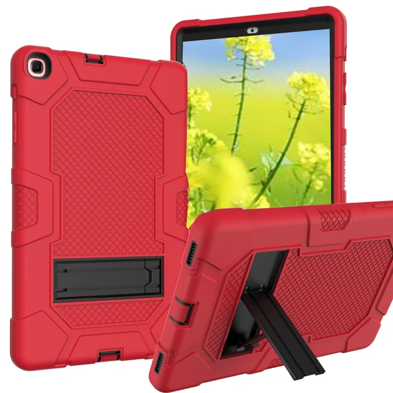PC + TPU + Silicone Contrast Color Design Tablet Case Cover with Slide-Out Kickstand for Samsung Galaxy Tab A 10.1 (2019) - Red/Black