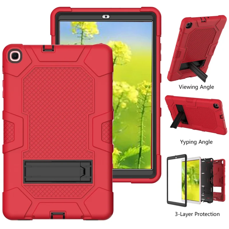 PC + TPU + Silicone Contrast Color Design Tablet Case Cover with Slide-Out Kickstand for Samsung Galaxy Tab A 10.1 (2019) - Red/Black