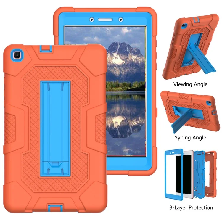 Kontrastreicher PC-TPU-Silikon-Tabletten-Etui mit Kickstand-Design für Samsung Galaxy Tab A 8.0 Wi-Fi (2019) SM-T290 - Orange/Blau