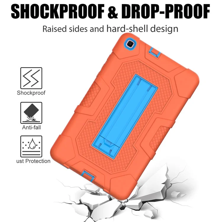 Contrast Color PC TPU Silicone Tablet Case Slide-Out Kickstand Design Cover for Samsung Galaxy Tab A 8.0 Wi-Fi (2019) SM-T290 - Orange/Blue