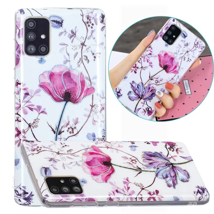 Marble Pattern Printing IMD Case for Samsung Galaxy A51 SM-A515 TPU Cover - Lotus