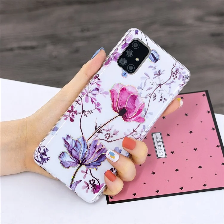 Marble Pattern Printing IMD Case for Samsung Galaxy A51 SM-A515 TPU Cover - Lotus