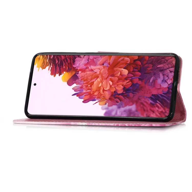Pattern Printing Leather Wallet Stand Design Phone Case with Lanyard for Samsung Galaxy S21 Ultra 5G - Sea Of Clouds / Colorful