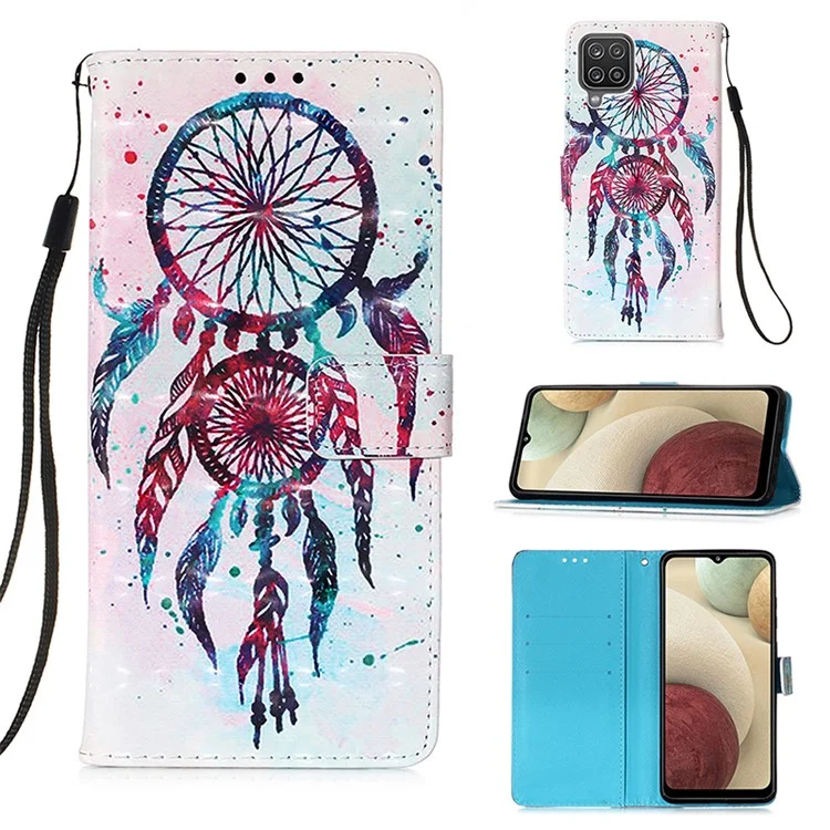 Lanyard Design Pattern Printing Design Leather Phone Case with Wallet and Stand for Samsung Galaxy A12/M12 - Dreamcatcher