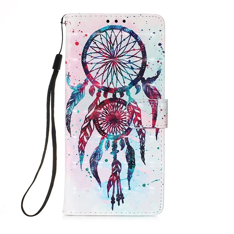 Lanyard Design Pattern Printing Design Leather Phone Case with Wallet and Stand for Samsung Galaxy A12/M12 - Dreamcatcher