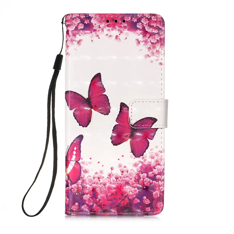 Lanyard Design Pattern Printing Design Leather Phone Case with Wallet and Stand for Samsung Galaxy A12 / M12 - Rose Butterfly
