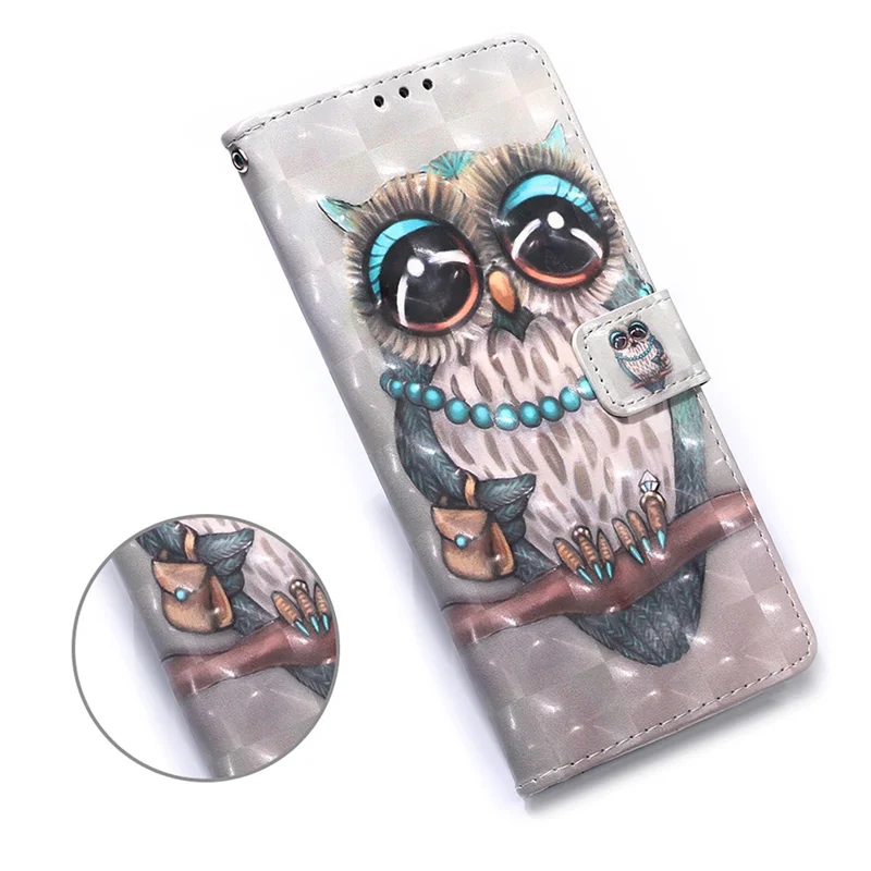 Lanyard Design Pattern Printing Design Leather Phone Case with Wallet and Stand for Samsung Galaxy A12 / M12 - Owl
