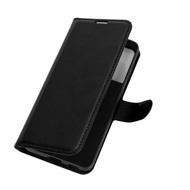 Litchi Texture Leather Phone Protective Cover with Wallet Stand Design for Samsung Galaxy S21+ 5G - Black