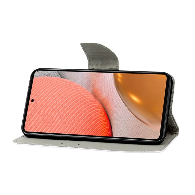 Case de Teléfono de la Billetera de Cuero TPU + PU Con Cordón Para Samsung Galaxy A72 5G / A72 4G - Gato