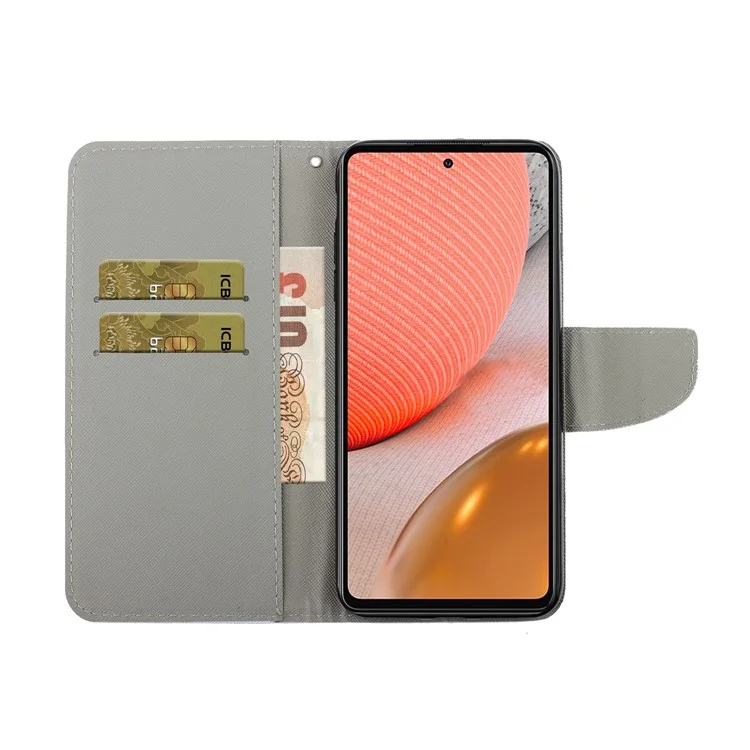 Case de Teléfono de la Billetera de Cuero TPU + PU Con Cordón Para Samsung Galaxy A72 5G / A72 4G - Gato