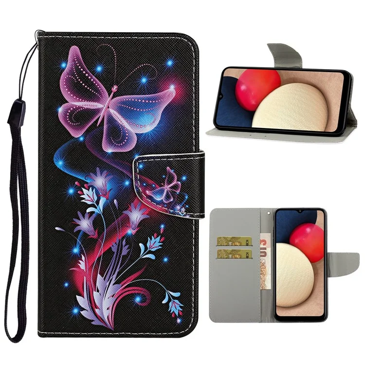 Pattern Printing TPU + PU Leather Wallet Stand Phone Case with Lanyard for Samsung Galaxy A52 4G/5G / A52s 5G - Beautiful Flower