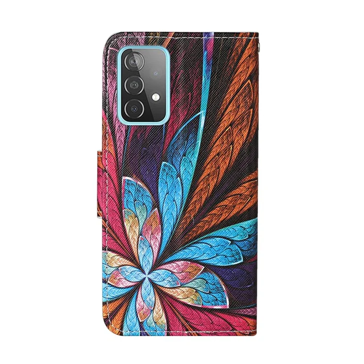 Pattern Printing TPU + PU Leather Wallet Stand Phone Case with Lanyard for Samsung Galaxy A52 4G/5G / A52s 5G - Flower Pattern