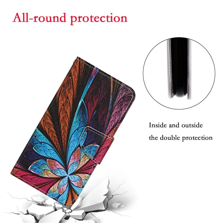 Pattern Printing TPU + PU Leather Wallet Stand Phone Case with Lanyard for Samsung Galaxy A52 4G/5G / A52s 5G - Flower Pattern