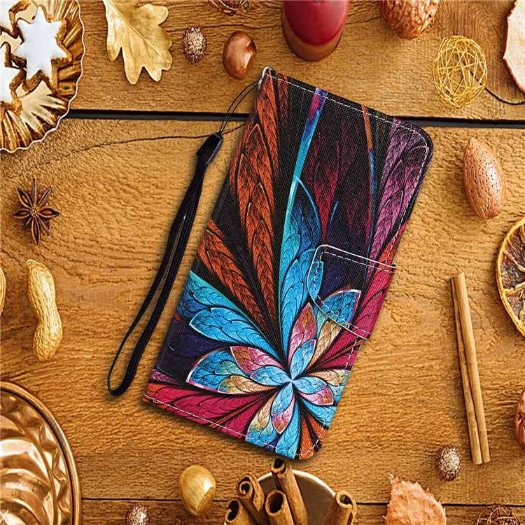 Pattern Printing TPU + PU Leather Wallet Stand Phone Case with Lanyard for Samsung Galaxy A52 4G/5G / A52s 5G - Flower Pattern