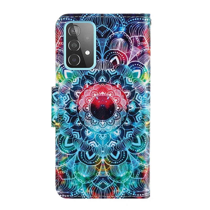 TPU + PU Leather Wallet Stand Phone Case with Lanyard for Samsung Galaxy A52 4G/5G / A52s 5G - Mandala Flower
