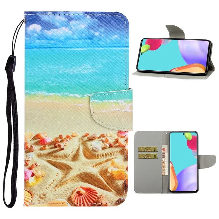 TPU + PU Leather Wallet Stand Phone Case with Lanyard for Samsung Galaxy A52 4G/5G / A52s 5G - Sea