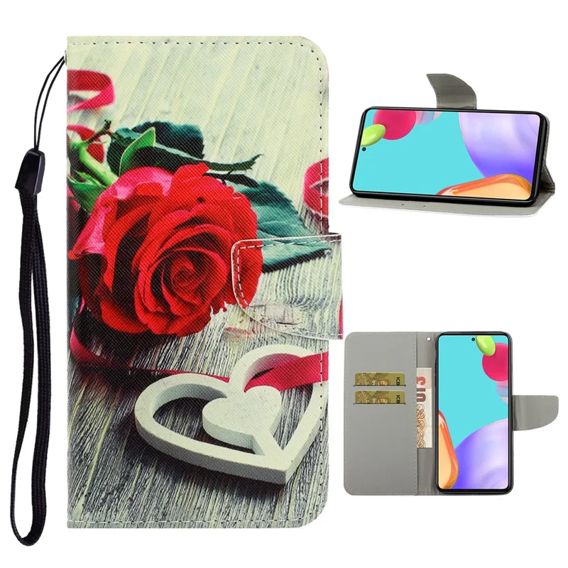 TPU + PU Leather Wallet Stand Phone Case with Lanyard for Samsung Galaxy A52 4G/5G / A52s 5G - Rose