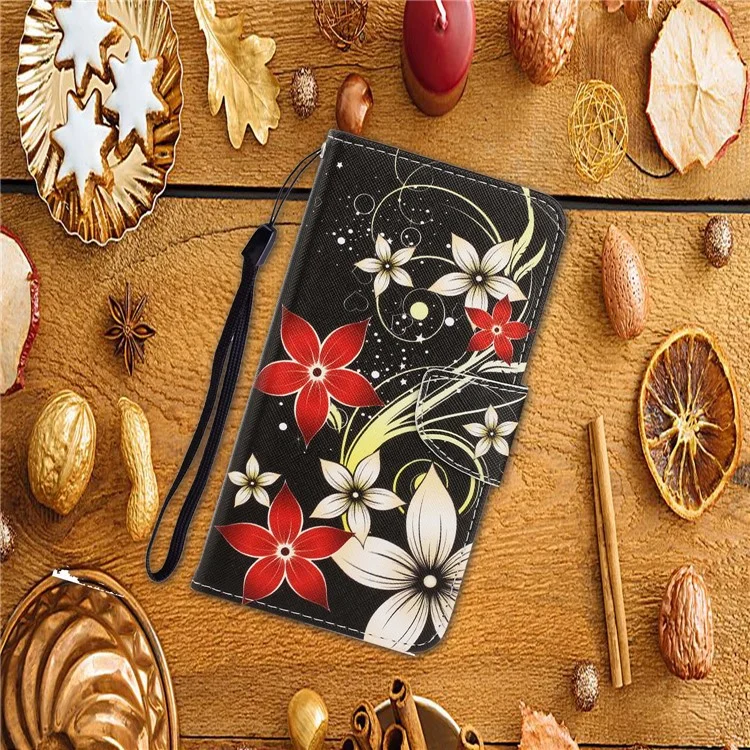 TPU + PU Leather Wallet Stand Phone Case with Lanyard for Samsung Galaxy A52 4G/5G / A52s 5G - Beautiful Flower