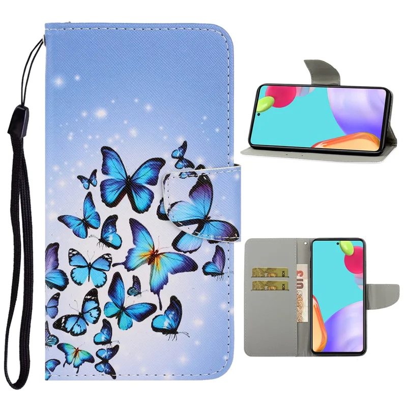 TPU + PU Leather Wallet Stand Phone Case with Lanyard for Samsung Galaxy A52 4G/5G / A52s 5G - Butterfly