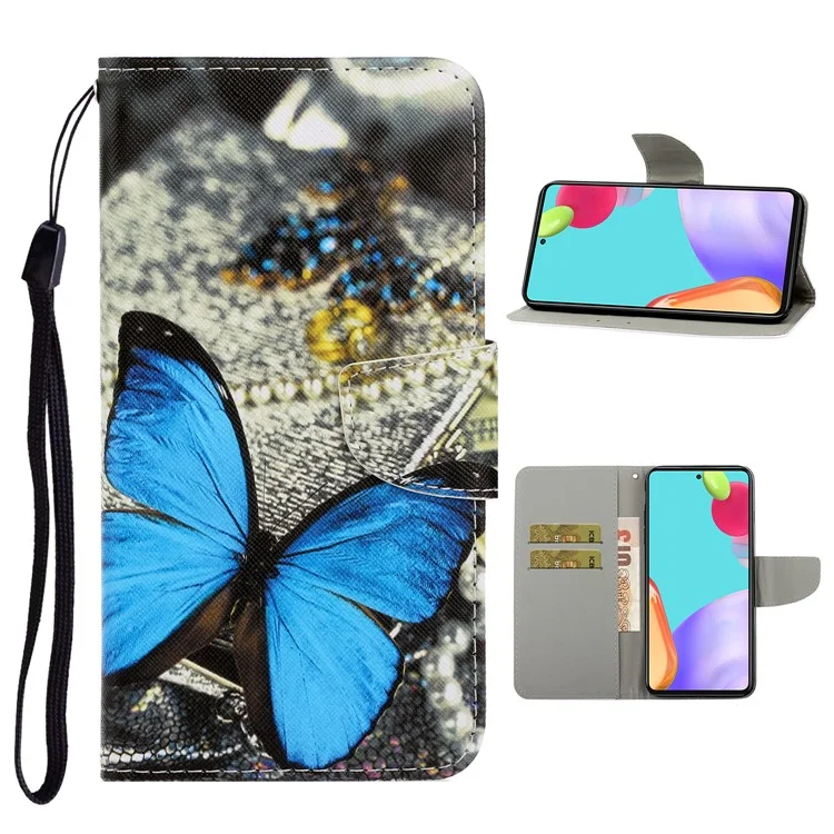 TPU + PU Leder -brieftaschenstand Telefonhülle Mit Lanyard Für Samsung Galaxy A52 4G/5G / A52s 5g - Großer Schmetterling