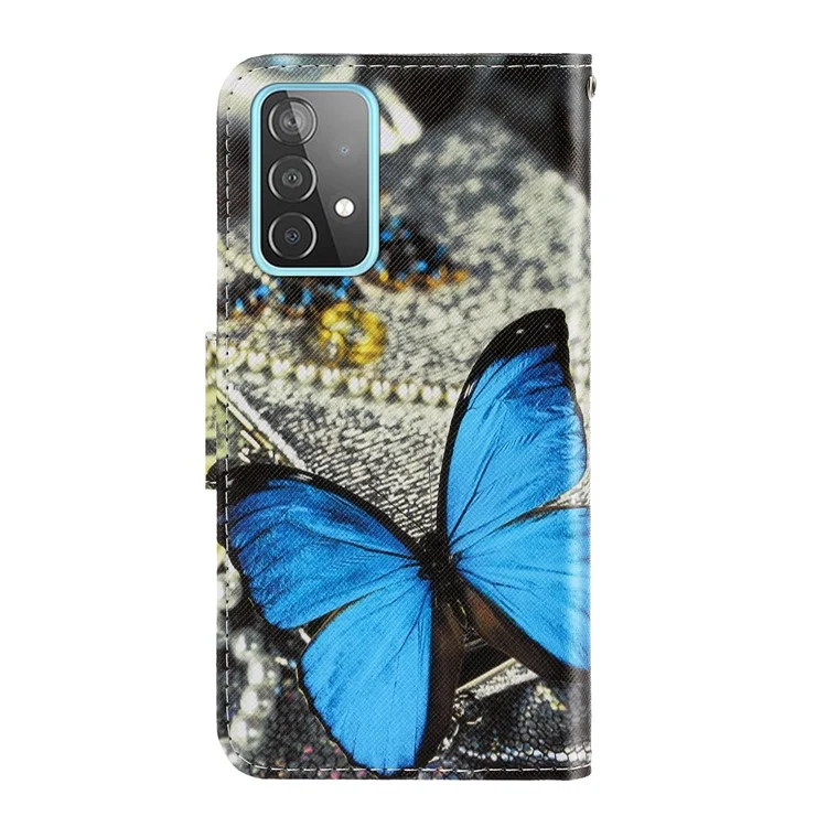 Case de Teléfono de la Billetera de Cuero TPU + PU Con Cordón Para Samsung Galaxy A52 4G/5G / A52s 5G - Gran Mariposa