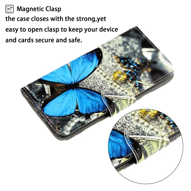 Case de Teléfono de la Billetera de Cuero TPU + PU Con Cordón Para Samsung Galaxy A52 4G/5G / A52s 5G - Gran Mariposa