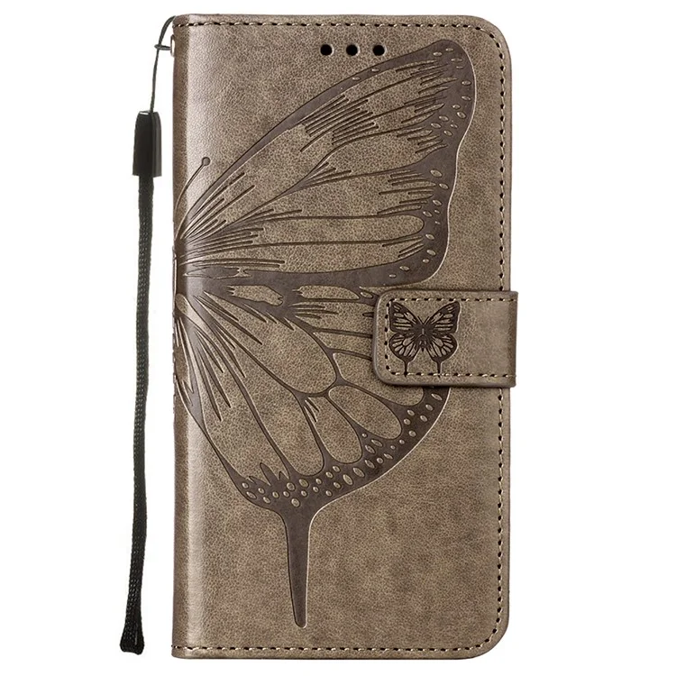 Imprint Butterfly Flower Pattern Wallet Stand Leather Case für Samsung Galaxy S21 4G/5G - Grau