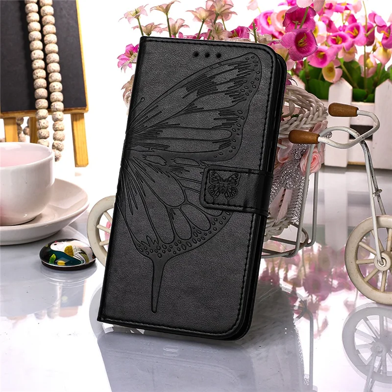 Imprint Butterfly Flower Pattern Wallet Stand Leather Case for Samsung Galaxy A52 4G/5G / A52s 5G - Black
