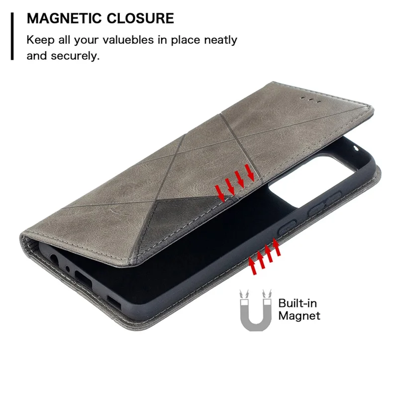 Étui en cuir avec motif géométrique, support et porte-cartes pour Samsung Galaxy A52 4G / 5G / A52s 5G - Gris