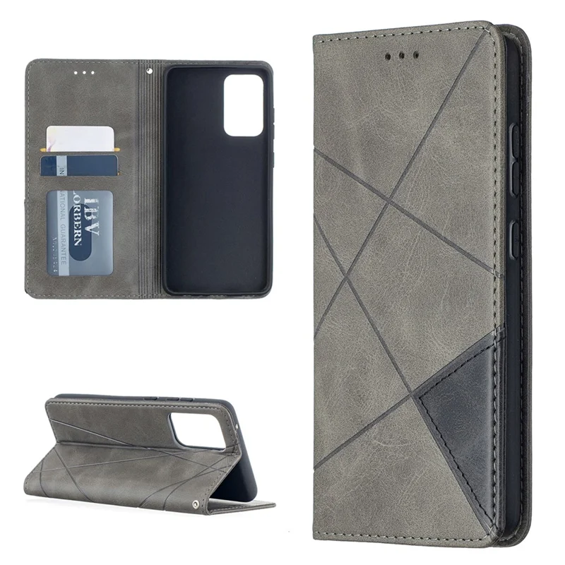 Étui en cuir avec motif géométrique, support et porte-cartes pour Samsung Galaxy A52 4G / 5G / A52s 5G - Gris