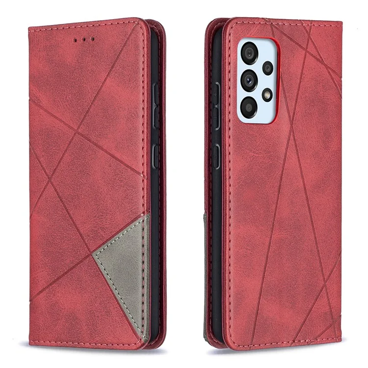 Para Samsung Galaxy A52 4G/5G / A52s 5G Patrón Geométrico de Cuero de Cuero Capilla de Carcasa de Estuche - Rojo