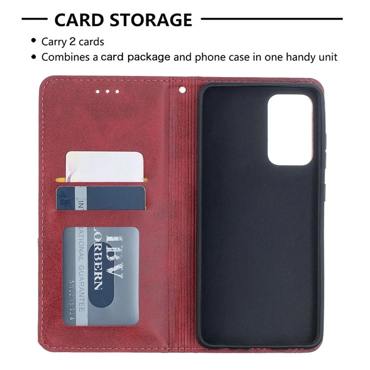 Pour Samsung Galaxy A52 4g / 5G / Obus de la Carte de Cartes de Carte de Boîtier de Support en Cuir Géométrique A52s 5G - Rouge