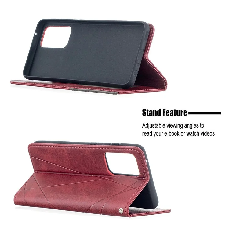 Pour Samsung Galaxy A52 4G/5G / A52s 5G Etui de protection en cuir avec support Motif géométrique Porte-cartes - Rouge