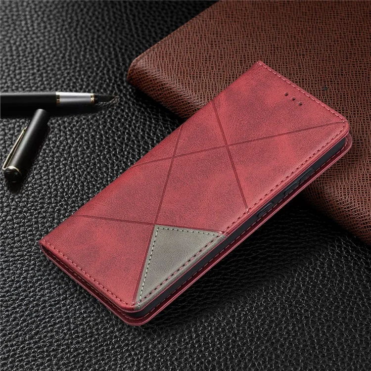 For Samsung Galaxy A52 4G/5G / A52s 5G Geometric Pattern Leather Stand Case Card Holder Shell - Red