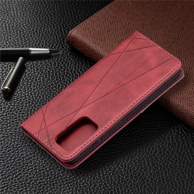 For Samsung Galaxy A52 4G/5G / A52s 5G Geometric Pattern Leather Stand Case Card Holder Shell - Red